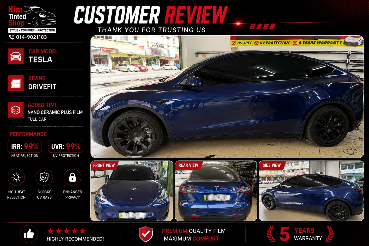 Customer review — Tesla, DriveFit Nano Ceramic Plus full car