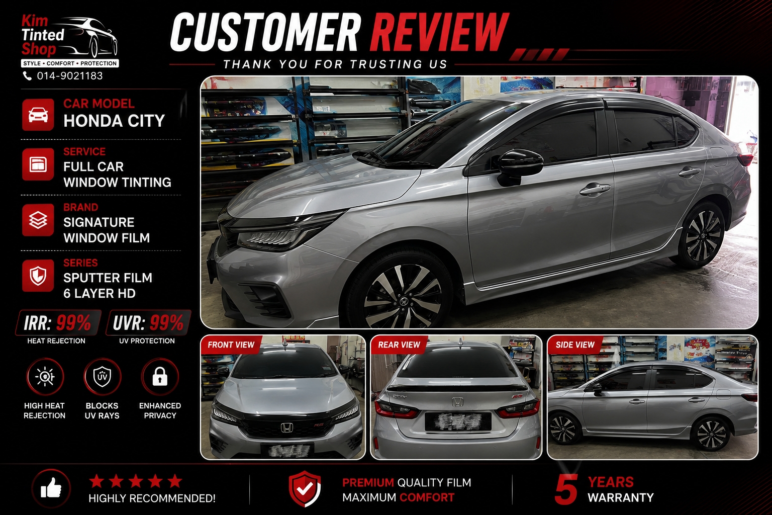 Customer review — Honda City, Signature Sputter Film 6 Layer HD